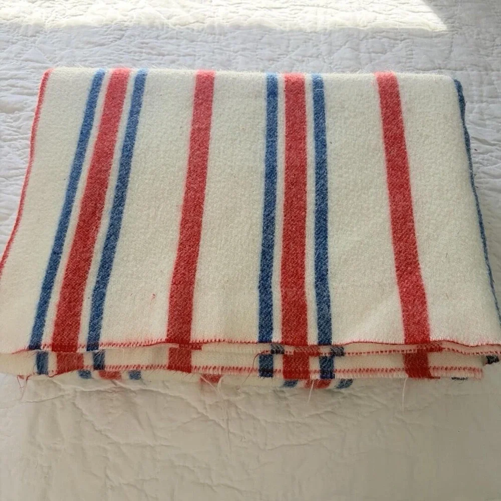VTG Stevens Utica Acrylic Red White& Blue Stripes USA Soft Lightweight Fleece
